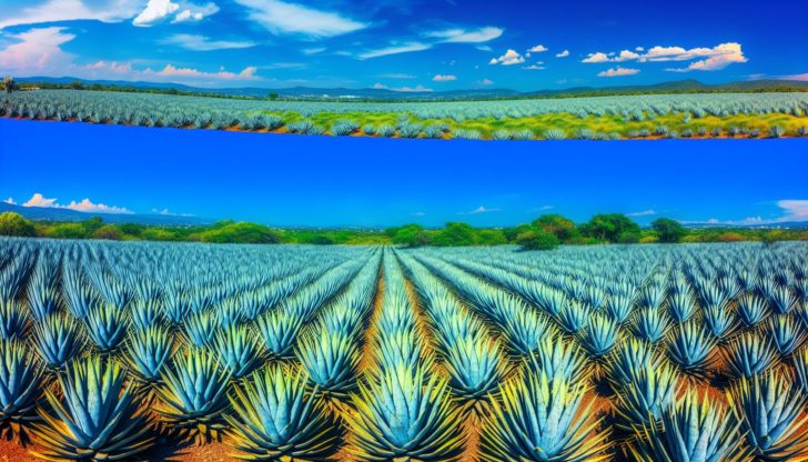 A field of blue agave plants in Jalisco, the essence of Tequila Ocho