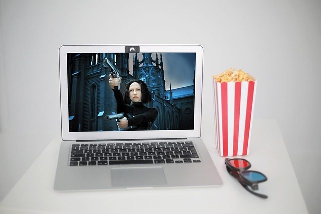 laptop, movie, popcorn