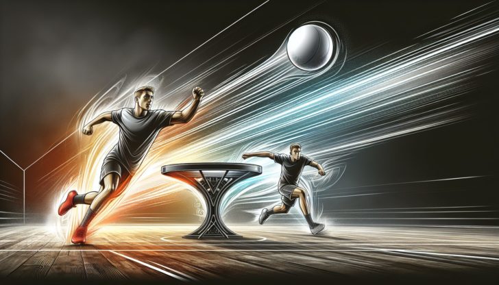 Teqball table with players in action