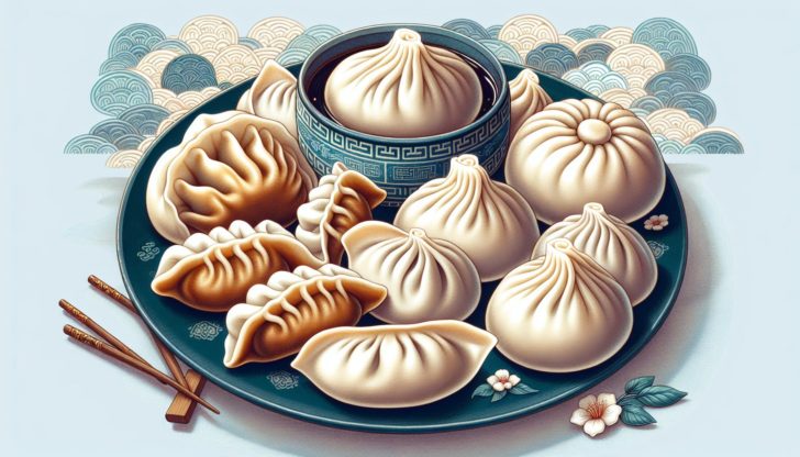 Illustration of different types of Chinese dumplings