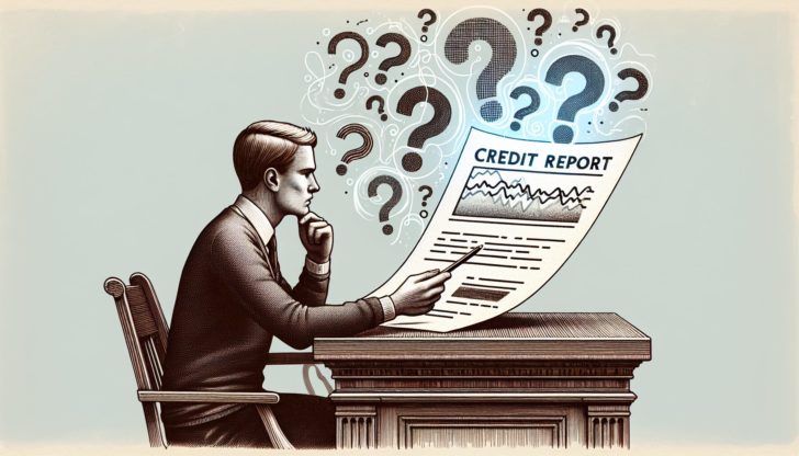 Illustration of a person reviewing a credit report