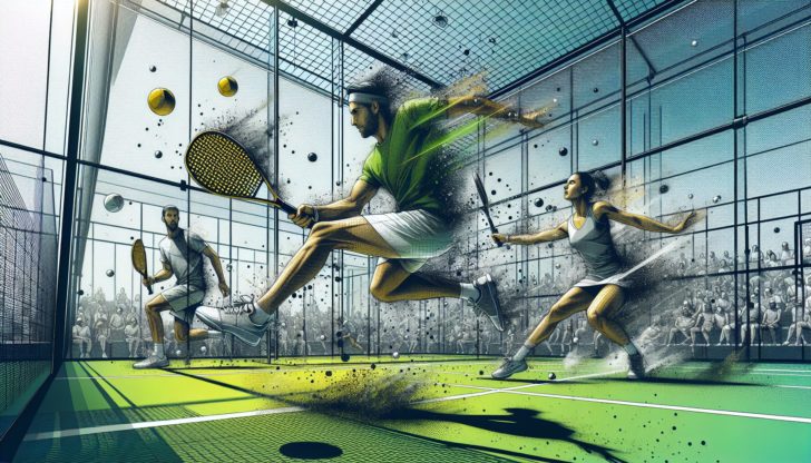 Illustration of a padel court with players in action