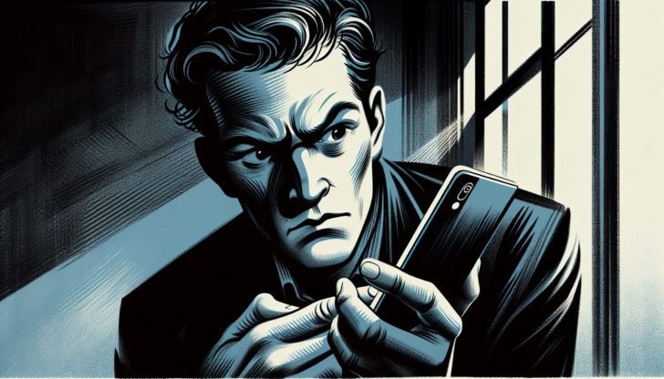 Illustration of a person receiving a suspicious phone call