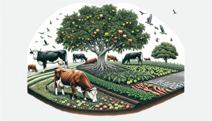 Illustration of integrated livestock and agroforestry
