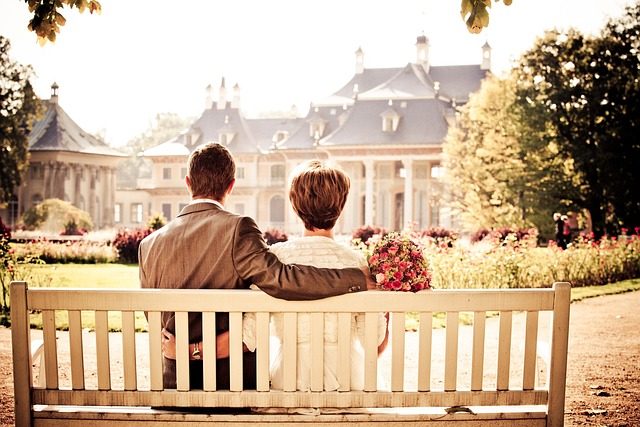 couple, marriage, bench