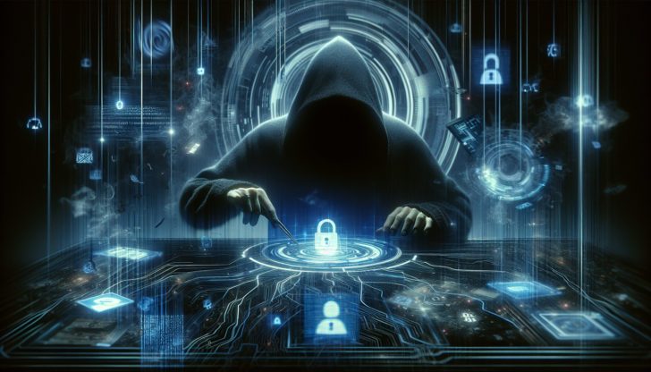 Illustration of a hacker using technology to make fraudulent calls