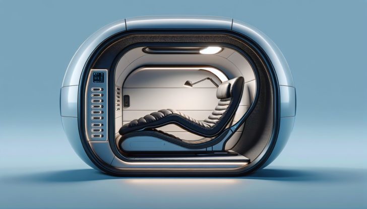 Airport sleeping pod with charging sockets and reading lamp