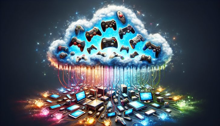 Illustration of a cloud with gaming controllers inside