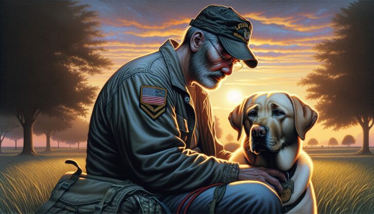 Illustration of a service dog with a veteran
