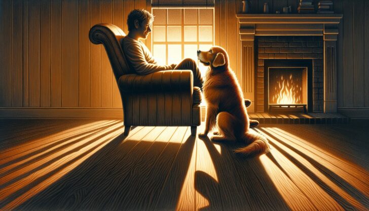 Illustration of a person with a dog providing emotional support