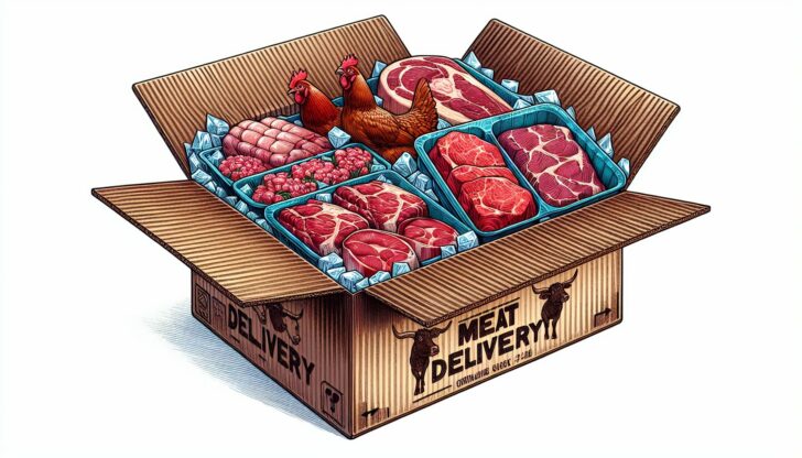 Variety of meat products in a delivery box