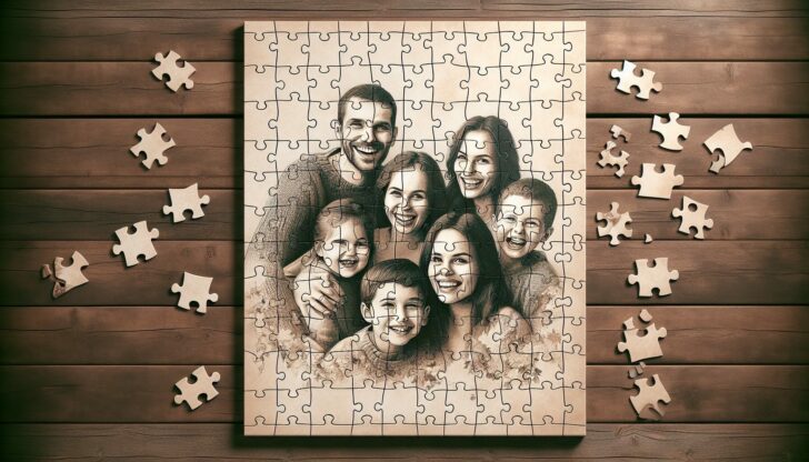 Custom jigsaw puzzle with family portrait