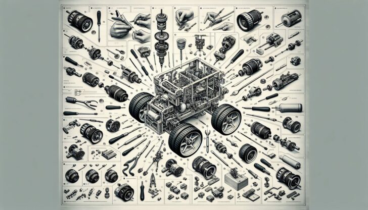 An illustrated guide on installing motors and wheels on a robot