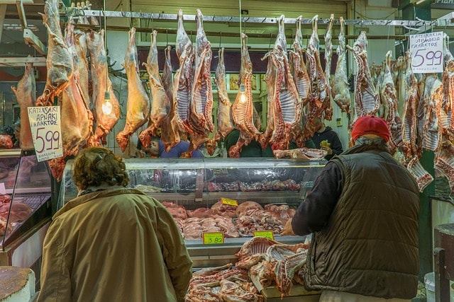 butcher, customers, goat meat