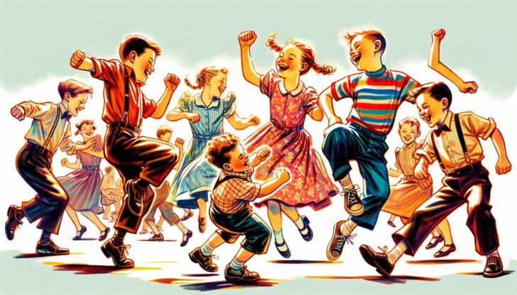 Illustration of kids playing dance games