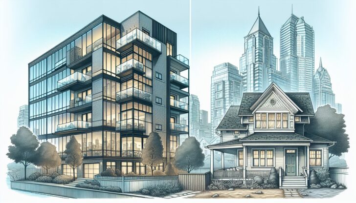 Illustration of a condo and a single family home