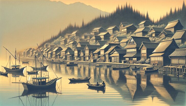 Illustration of a small fishing village