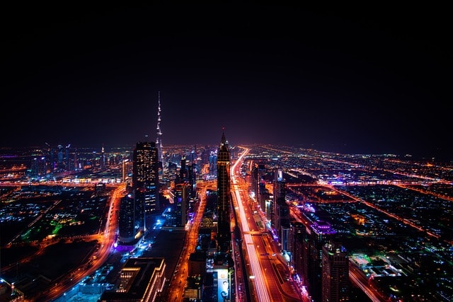 dubai, skyscraper, city lights