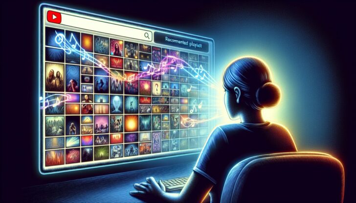 Illustration of a person browsing music videos on the YouTube homepage