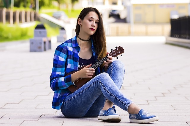 young woman, ukulele, portrait of a girl