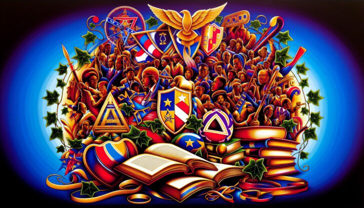 An artistic representation of specific African American fraternities and sororities, highlighting their unique identities.