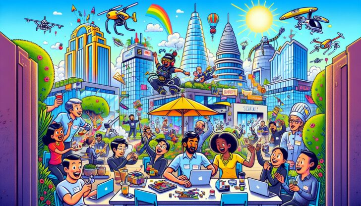 An illustration representing the essence of the Silicon Valley TV series, showcasing elements of tech culture and comedy.