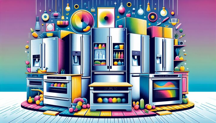 An illustration showcasing various refrigerator brands including LG and Samsung, representing the best refrigerator brands of 2024.