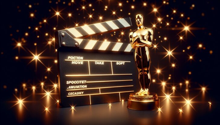 Illustration of movie clapperboard and golden award statue