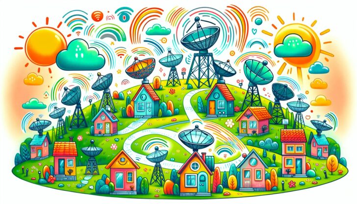 An illustration depicting satellite TV and internet options.