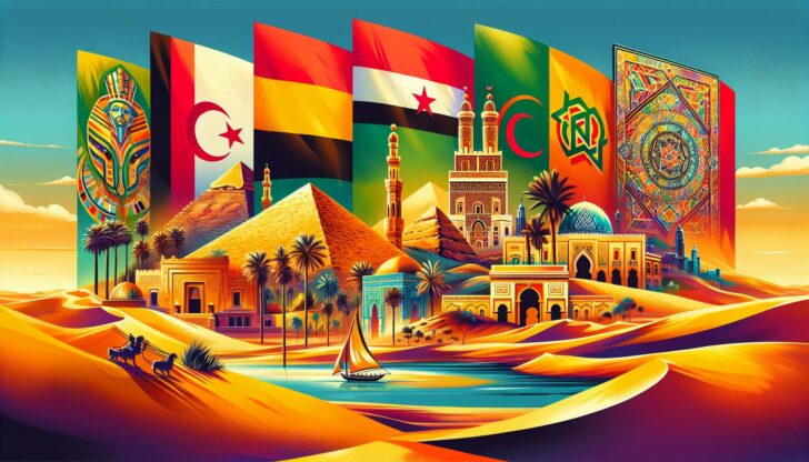 An artistic representation of the countries of North Africa.