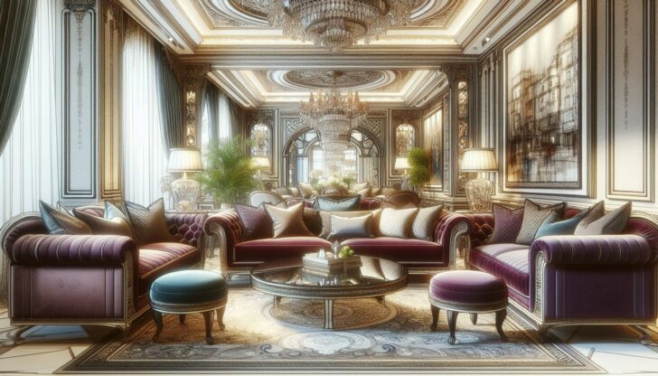 Luxurious living room furniture sets with elegant designs and rich textures.