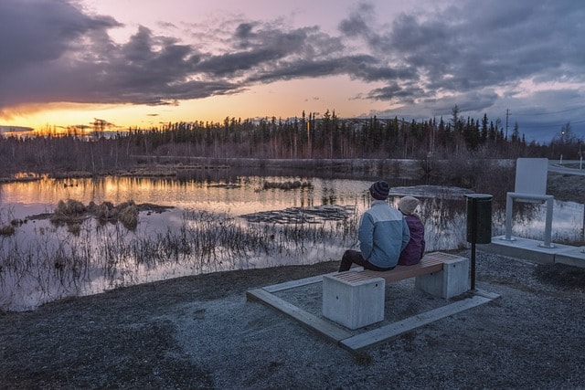 yellowknife, sunset, couple