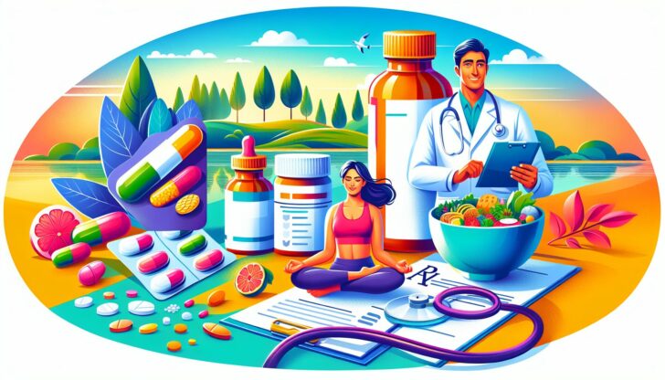 An illustration of various treatment options for GERD, including lifestyle changes and medications.