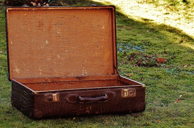 suitcase, antique, leather