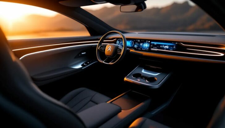 An interior view of a stylish Citroen car showcasing its features.