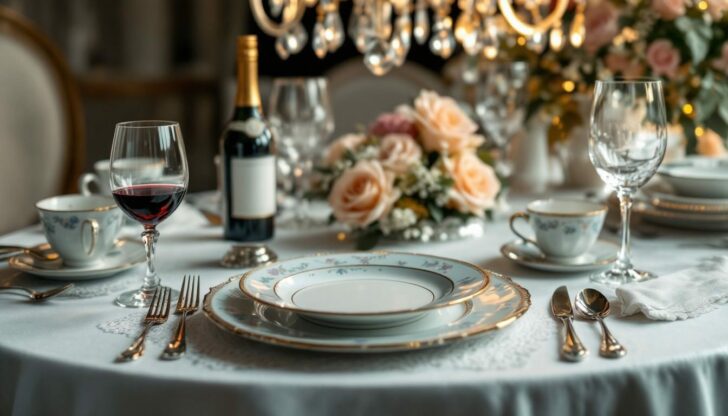 A beautifully arranged table setting with a variety of dinnerware sets.