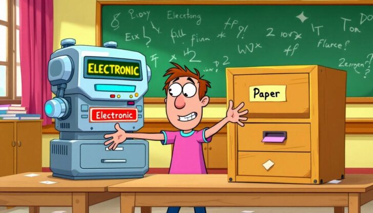 A person choosing between electronic and paper filing methods.