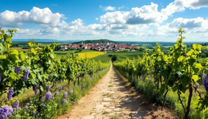 A picturesque vineyard in the Bordeaux region, known for its wine.